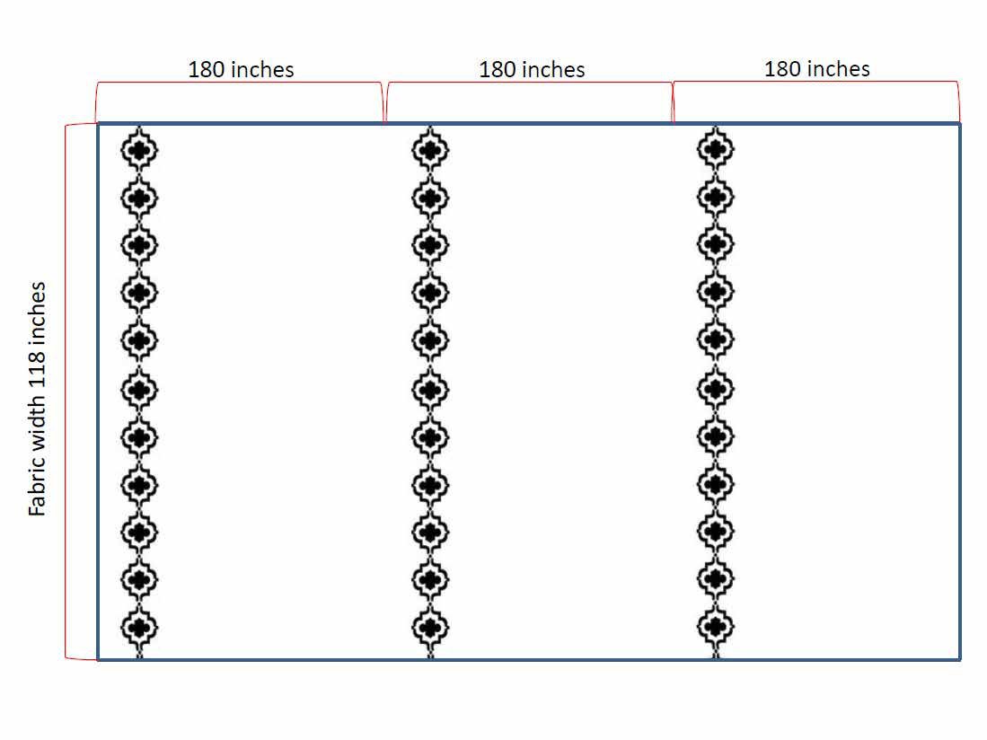 Layout: border repeated every five yards across a 118 inch sheer