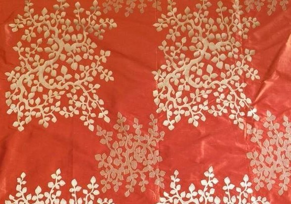 Embroidered silk wall fabric developed in place of a woven silk